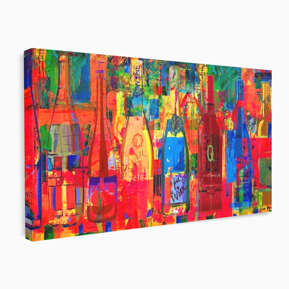 Leinwand Premium Canvas Wall Art, LuxCanva® N1090, Fermentierte Galerie, Flaschen, Wein, Graffiti, Getränk, Lebendige Farben, Abstrakt, Modern, Pop Art, Pub, Bar, Lounge, Restaurant, Küche