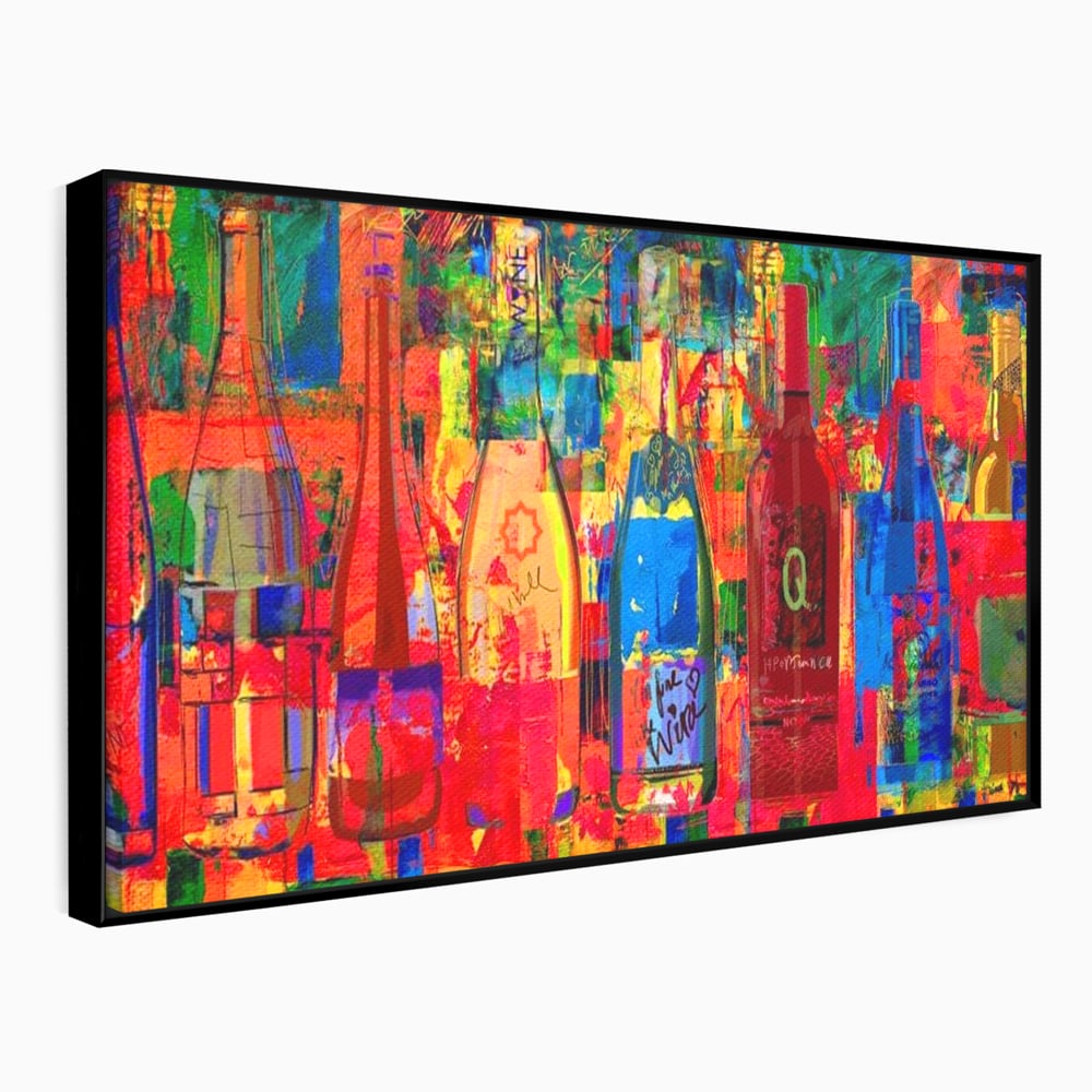 Leinwand Premium Canvas Wall Art, LuxCanva® N1090, Fermentierte Galerie, Flaschen, Wein, Graffiti, Getränk, Lebendige Farben, Abstrakt, Modern, Pop Art, Pub, Bar, Lounge, Restaurant, Küche