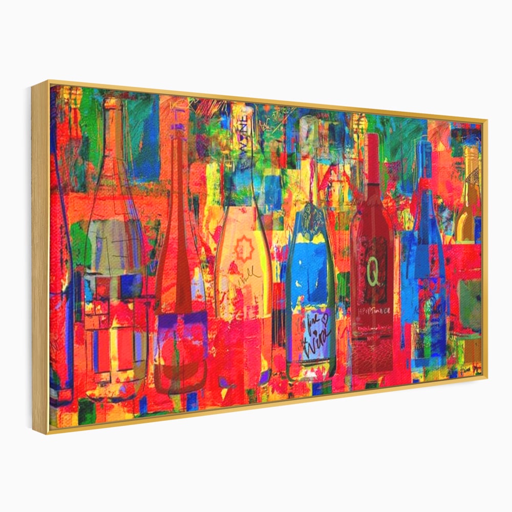 Leinwand Premium Canvas Wall Art, LuxCanva® N1090, Fermentierte Galerie, Flaschen, Wein, Graffiti, Getränk, Lebendige Farben, Abstrakt, Modern, Pop Art, Pub, Bar, Lounge, Restaurant, Küche