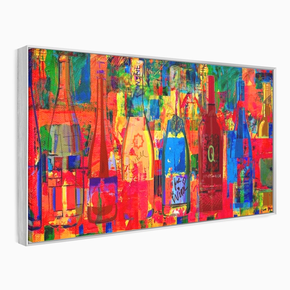 Leinwand Premium Canvas Wall Art, LuxCanva® N1090, Fermentierte Galerie, Flaschen, Wein, Graffiti, Getränk, Lebendige Farben, Abstrakt, Modern, Pop Art, Pub, Bar, Lounge, Restaurant, Küche