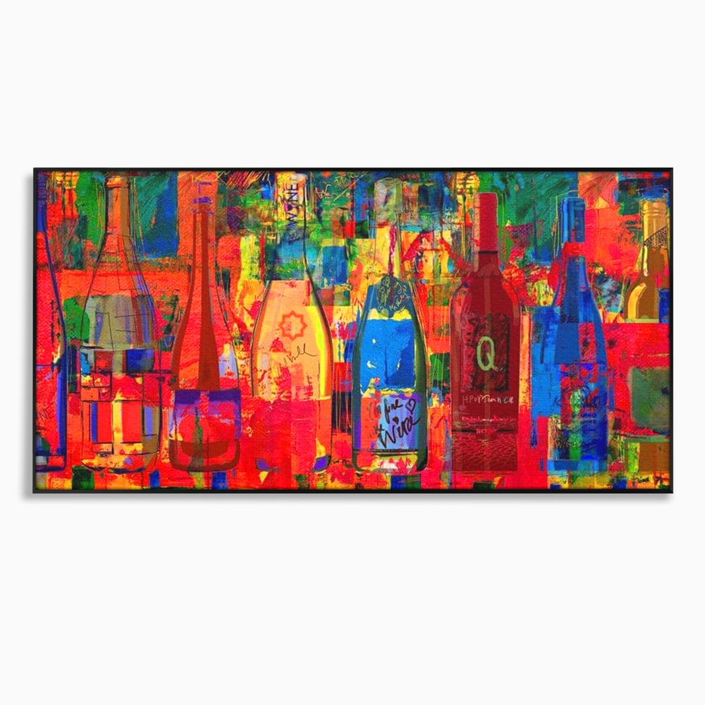 Leinwand Premium Canvas Wall Art, LuxCanva® N1090, Fermentierte Galerie, Flaschen, Wein, Graffiti, Getränk, Lebendige Farben, Abstrakt, Modern, Pop Art, Pub, Bar, Lounge, Restaurant, Küche