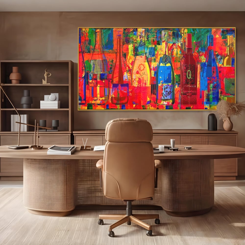Leinwand Premium Canvas Wall Art, LuxCanva® N1090, Fermentierte Galerie, Flaschen, Wein, Graffiti, Getränk, Lebendige Farben, Abstrakt, Modern, Pop Art, Pub, Bar, Lounge, Restaurant, Küche