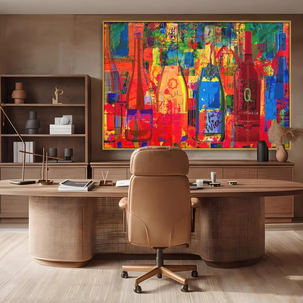 Leinwand Premium Canvas Wall Art, LuxCanva® N1090, Fermentierte Galerie, Flaschen, Wein, Graffiti, Getränk, Lebendige Farben, Abstrakt, Modern, Pop Art, Pub, Bar, Lounge, Restaurant, Küche