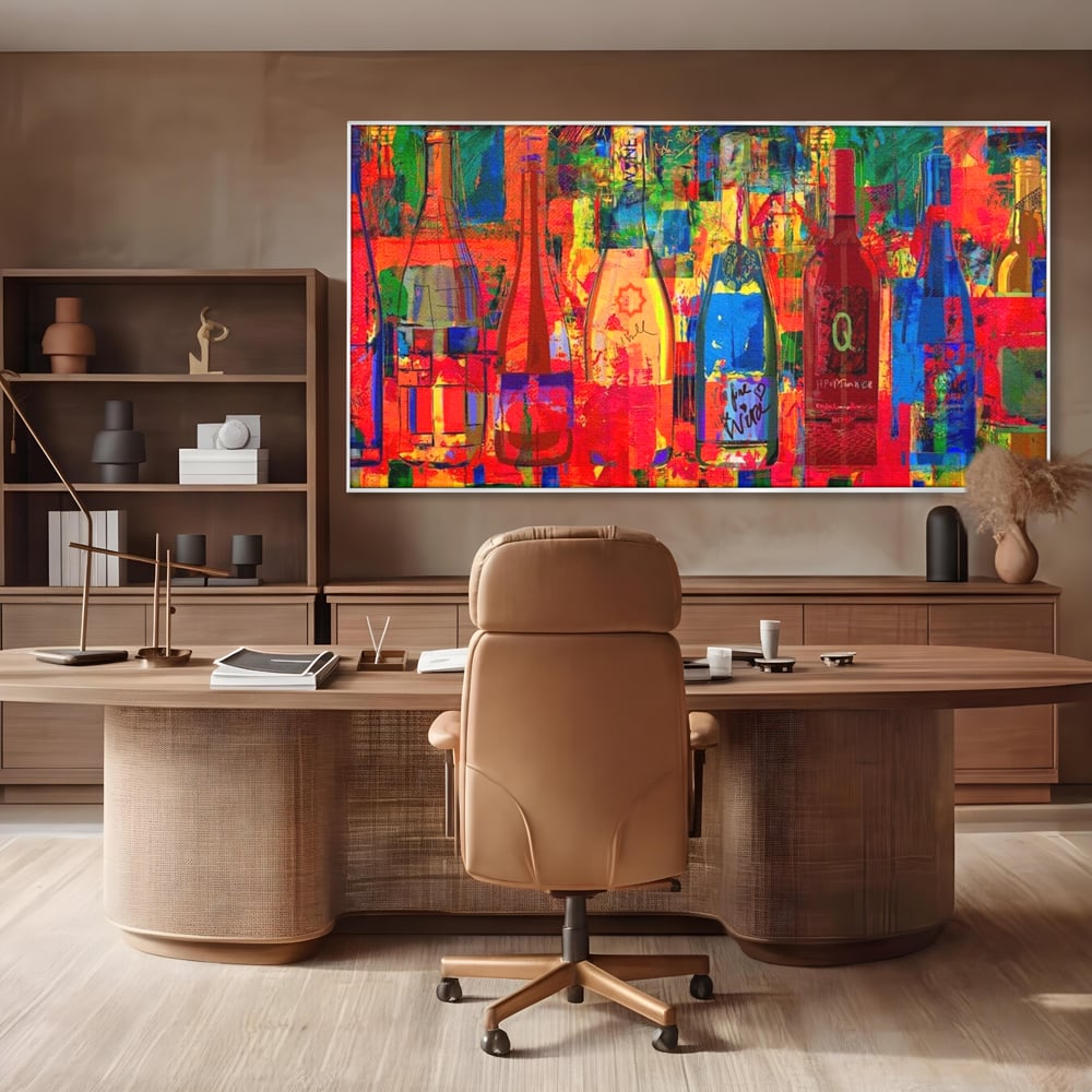 Leinwand Premium Canvas Wall Art, LuxCanva® N1090, Fermentierte Galerie, Flaschen, Wein, Graffiti, Getränk, Lebendige Farben, Abstrakt, Modern, Pop Art, Pub, Bar, Lounge, Restaurant, Küche