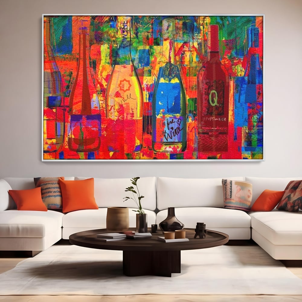 Leinwand Premium Canvas Wall Art, LuxCanva® N1090, Fermentierte Galerie, Flaschen, Wein, Graffiti, Getränk, Lebendige Farben, Abstrakt, Modern, Pop Art, Pub, Bar, Lounge, Restaurant, Küche
