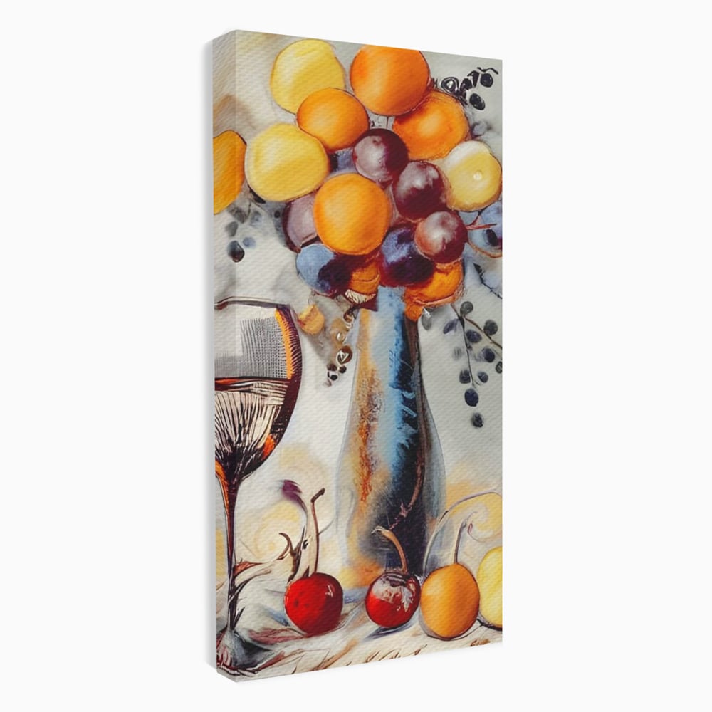 Leinwand Premium Canvas Wandkunst, LuxCanva® N1091, Reiche Ernte, Glas, Wein, Obst, Abstrakte Kunst, Natürlich, Herbst, Saison, Freizeit, Kneipe, Bar, Lounge, Restaurant, Küche