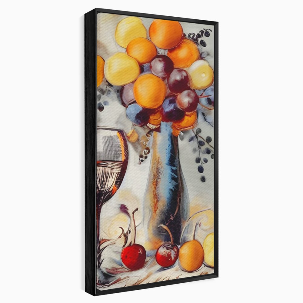 Leinwand Premium Canvas Wandkunst, LuxCanva® N1091, Reiche Ernte, Glas, Wein, Obst, Abstrakte Kunst, Natürlich, Herbst, Saison, Freizeit, Kneipe, Bar, Lounge, Restaurant, Küche
