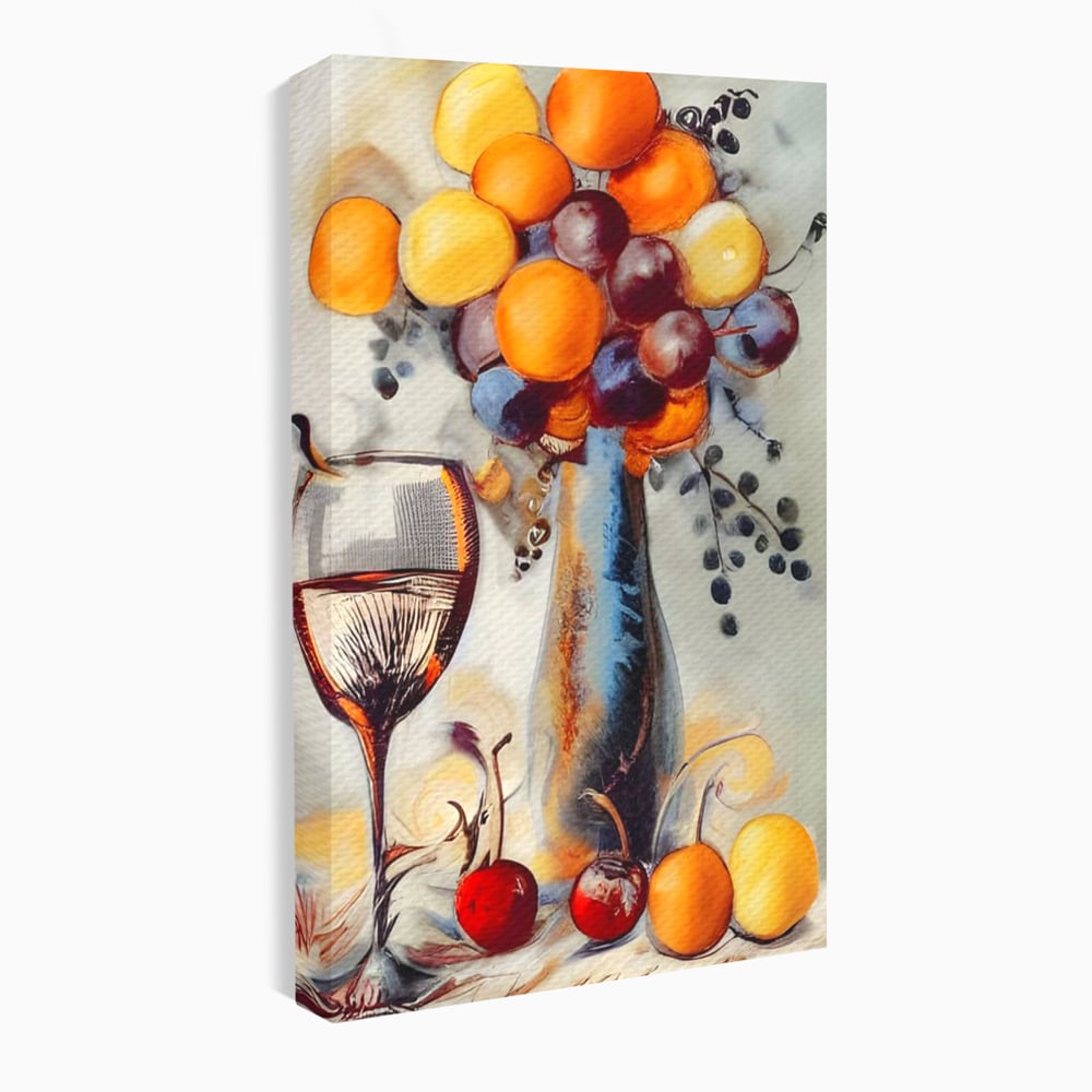 Leinwand Premium Canvas Wandkunst, LuxCanva® N1091, Reiche Ernte, Glas, Wein, Obst, Abstrakte Kunst, Natürlich, Herbst, Saison, Freizeit, Kneipe, Bar, Lounge, Restaurant, Küche