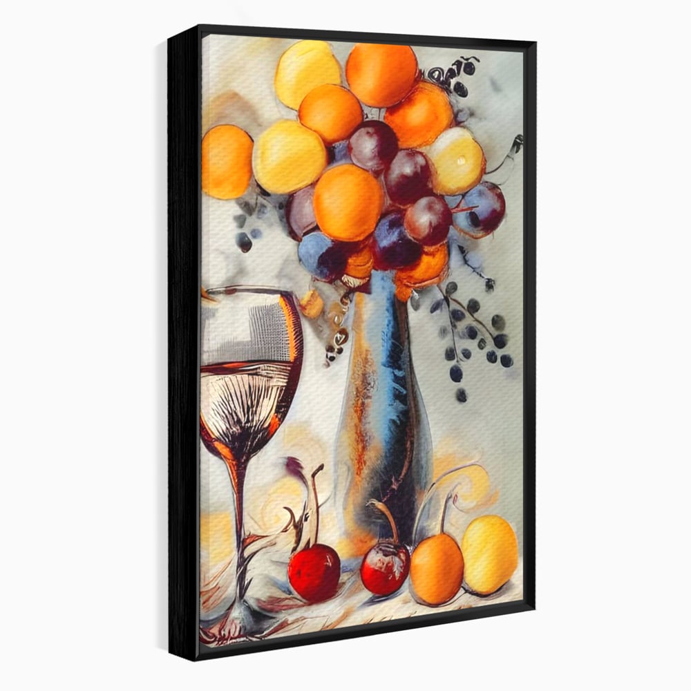 Leinwand Premium Canvas Wandkunst, LuxCanva® N1091, Reiche Ernte, Glas, Wein, Obst, Abstrakte Kunst, Natürlich, Herbst, Saison, Freizeit, Kneipe, Bar, Lounge, Restaurant, Küche