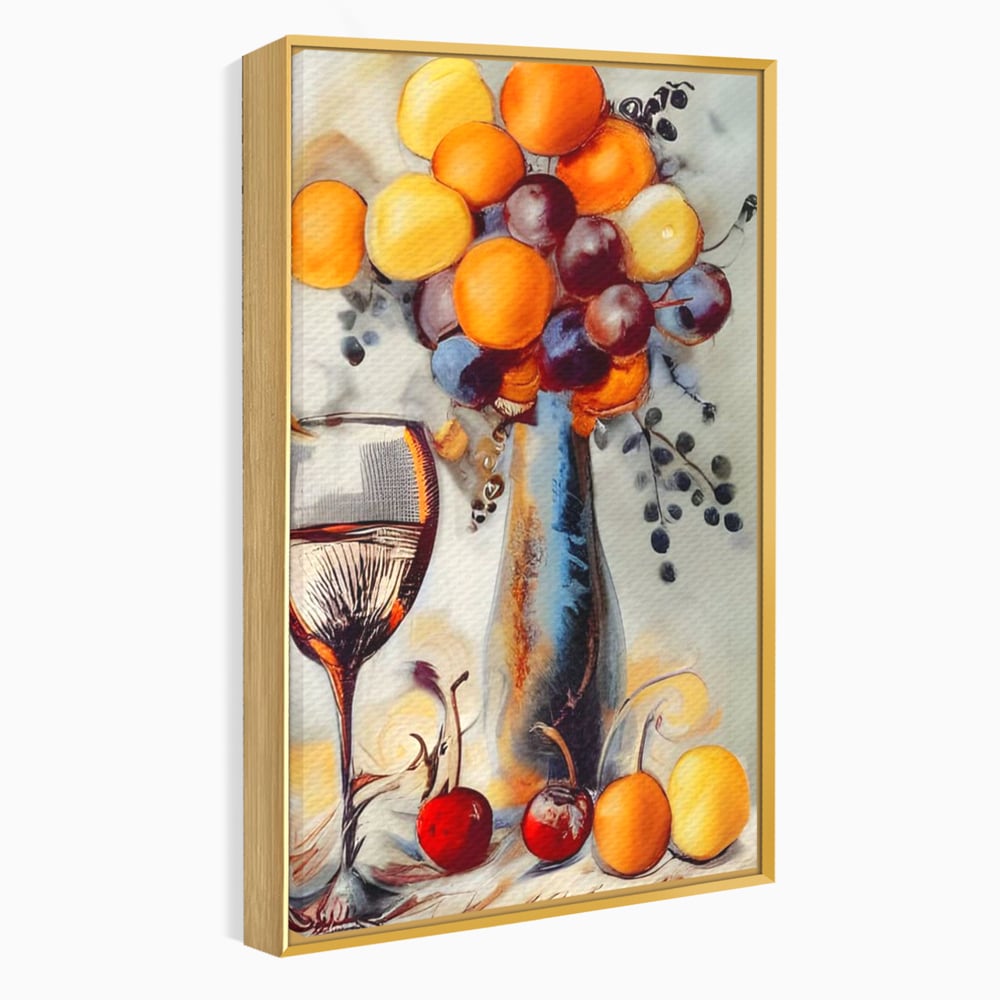 Leinwand Premium Canvas Wandkunst, LuxCanva® N1091, Reiche Ernte, Glas, Wein, Obst, Abstrakte Kunst, Natürlich, Herbst, Saison, Freizeit, Kneipe, Bar, Lounge, Restaurant, Küche