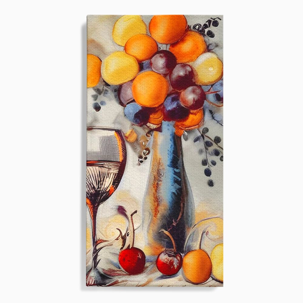 Leinwand Premium Canvas Wandkunst, LuxCanva® N1091, Reiche Ernte, Glas, Wein, Obst, Abstrakte Kunst, Natürlich, Herbst, Saison, Freizeit, Kneipe, Bar, Lounge, Restaurant, Küche