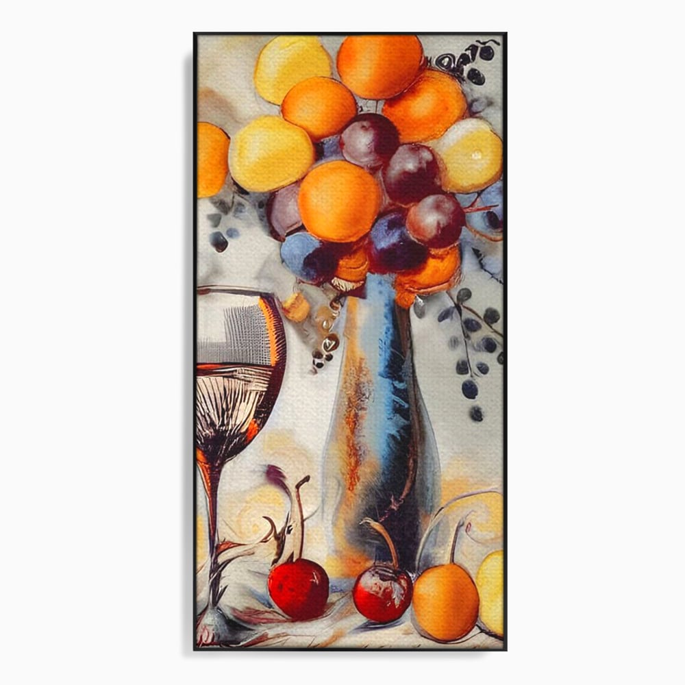 Leinwand Premium Canvas Wandkunst, LuxCanva® N1091, Reiche Ernte, Glas, Wein, Obst, Abstrakte Kunst, Natürlich, Herbst, Saison, Freizeit, Kneipe, Bar, Lounge, Restaurant, Küche