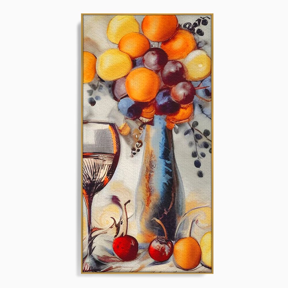 Leinwand Premium Canvas Wandkunst, LuxCanva® N1091, Reiche Ernte, Glas, Wein, Obst, Abstrakte Kunst, Natürlich, Herbst, Saison, Freizeit, Kneipe, Bar, Lounge, Restaurant, Küche