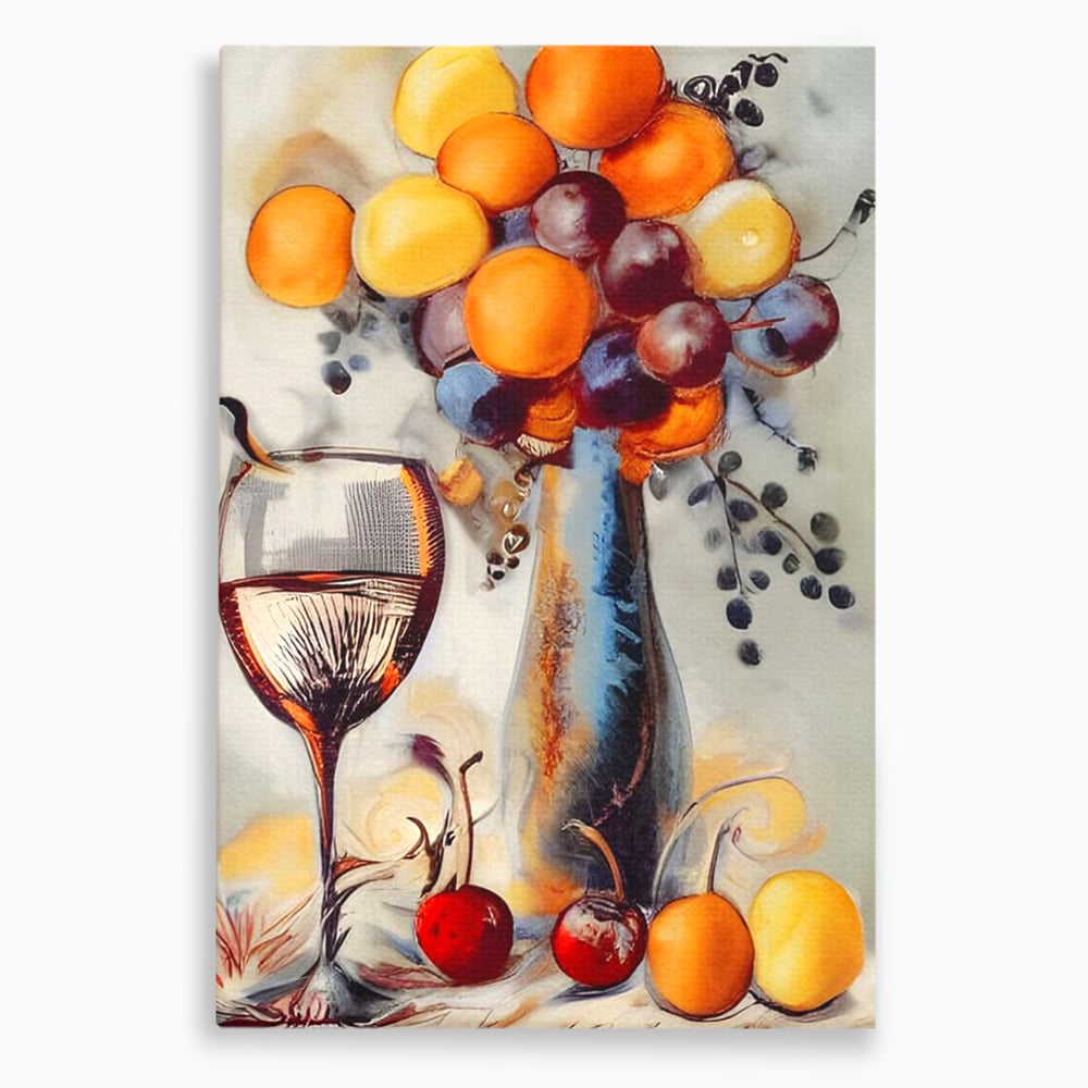 Leinwand Premium Canvas Wandkunst, LuxCanva® N1091, Reiche Ernte, Glas, Wein, Obst, Abstrakte Kunst, Natürlich, Herbst, Saison, Freizeit, Kneipe, Bar, Lounge, Restaurant, Küche