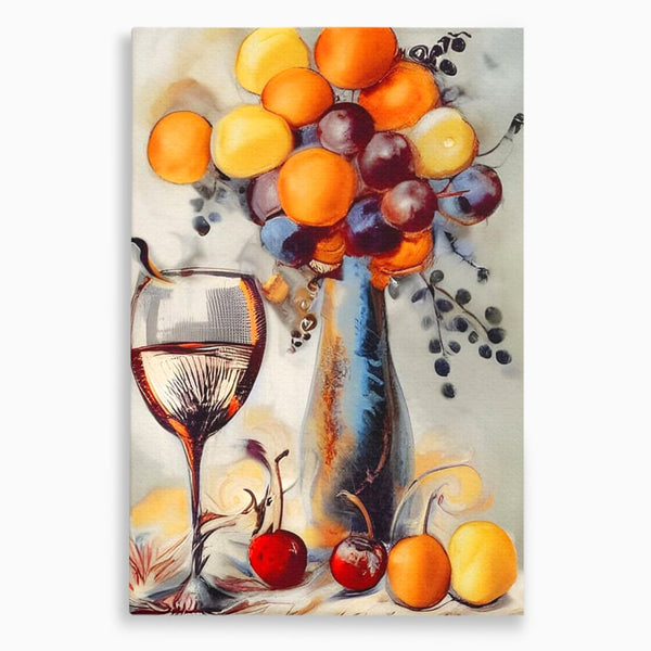 Leinwand Premium Canvas Wandkunst, LuxCanva® N1091, Reiche Ernte, Glas, Wein, Obst, Abstrakte Kunst, Natürlich, Herbst, Saison, Freizeit, Kneipe, Bar, Lounge, Restaurant, Küche
