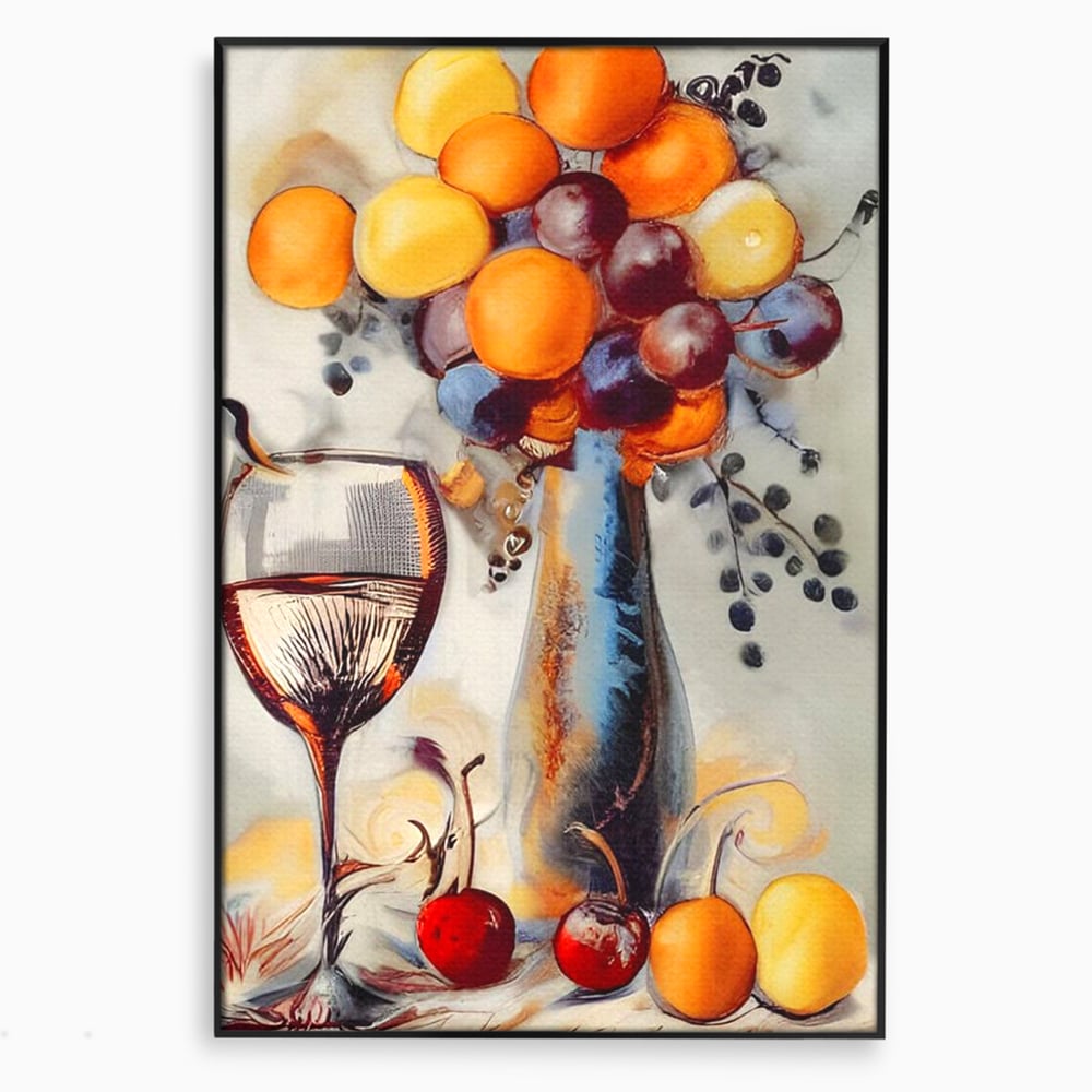 Leinwand Premium Canvas Wandkunst, LuxCanva® N1091, Reiche Ernte, Glas, Wein, Obst, Abstrakte Kunst, Natürlich, Herbst, Saison, Freizeit, Kneipe, Bar, Lounge, Restaurant, Küche