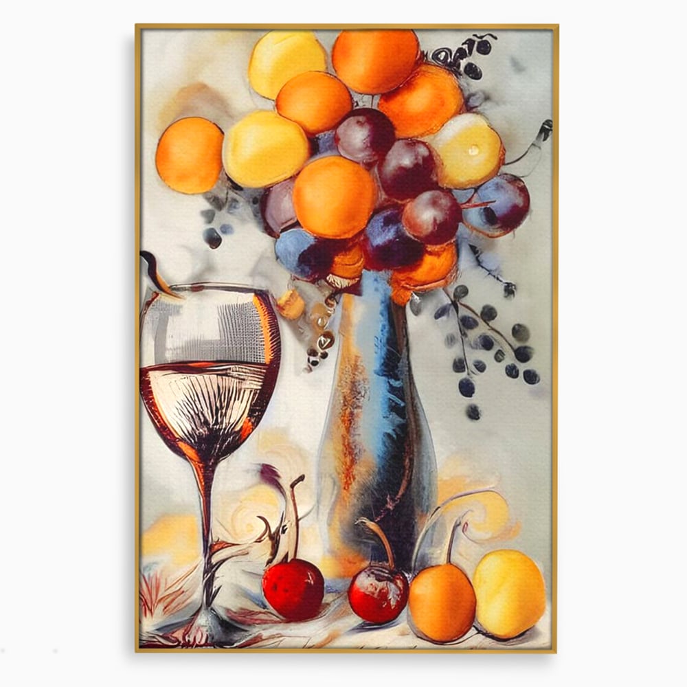 Leinwand Premium Canvas Wandkunst, LuxCanva® N1091, Reiche Ernte, Glas, Wein, Obst, Abstrakte Kunst, Natürlich, Herbst, Saison, Freizeit, Kneipe, Bar, Lounge, Restaurant, Küche