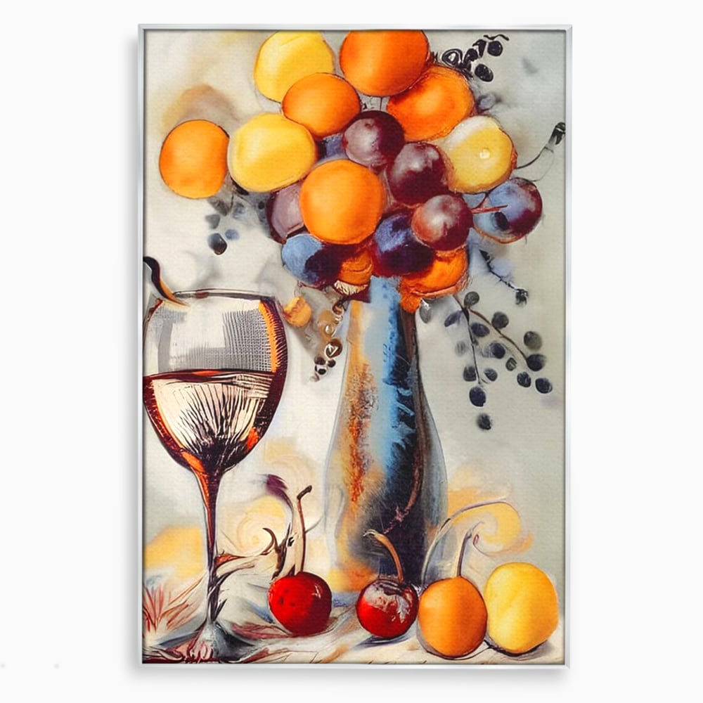 Leinwand Premium Canvas Wandkunst, LuxCanva® N1091, Reiche Ernte, Glas, Wein, Obst, Abstrakte Kunst, Natürlich, Herbst, Saison, Freizeit, Kneipe, Bar, Lounge, Restaurant, Küche
