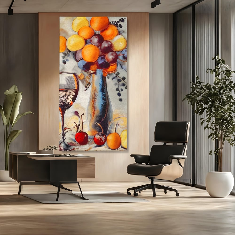 Leinwand Premium Canvas Wandkunst, LuxCanva® N1091, Reiche Ernte, Glas, Wein, Obst, Abstrakte Kunst, Natürlich, Herbst, Saison, Freizeit, Kneipe, Bar, Lounge, Restaurant, Küche