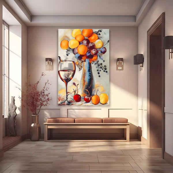 Leinwand Premium Canvas Wandkunst, LuxCanva® N1091, Reiche Ernte, Glas, Wein, Obst, Abstrakte Kunst, Natürlich, Herbst, Saison, Freizeit, Kneipe, Bar, Lounge, Restaurant, Küche