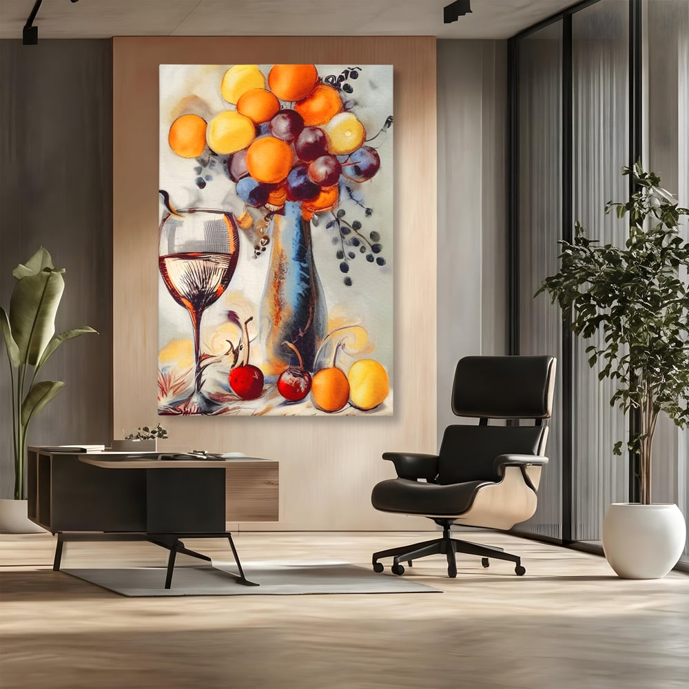 Leinwand Premium Canvas Wandkunst, LuxCanva® N1091, Reiche Ernte, Glas, Wein, Obst, Abstrakte Kunst, Natürlich, Herbst, Saison, Freizeit, Kneipe, Bar, Lounge, Restaurant, Küche