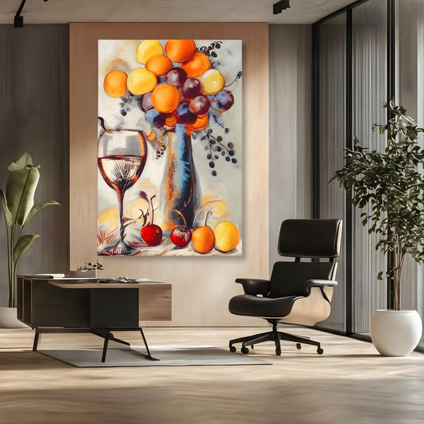 Leinwand Premium Canvas Wandkunst, LuxCanva® N1091, Reiche Ernte, Glas, Wein, Obst, Abstrakte Kunst, Natürlich, Herbst, Saison, Freizeit, Kneipe, Bar, Lounge, Restaurant, Küche