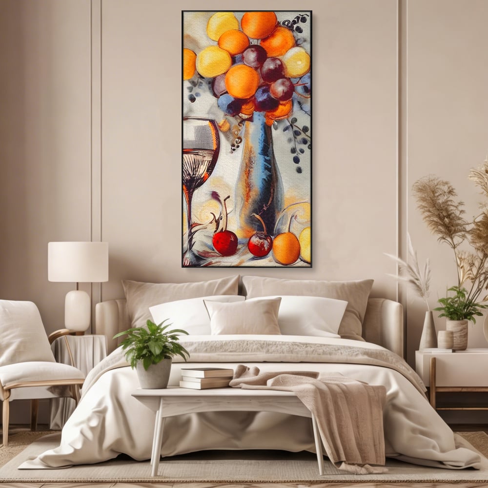 Leinwand Premium Canvas Wandkunst, LuxCanva® N1091, Reiche Ernte, Glas, Wein, Obst, Abstrakte Kunst, Natürlich, Herbst, Saison, Freizeit, Kneipe, Bar, Lounge, Restaurant, Küche