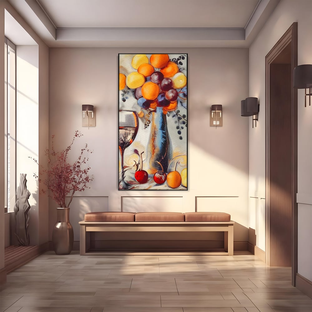 Leinwand Premium Canvas Wandkunst, LuxCanva® N1091, Reiche Ernte, Glas, Wein, Obst, Abstrakte Kunst, Natürlich, Herbst, Saison, Freizeit, Kneipe, Bar, Lounge, Restaurant, Küche