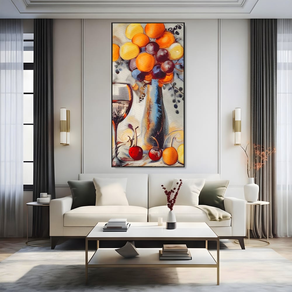 Leinwand Premium Canvas Wandkunst, LuxCanva® N1091, Reiche Ernte, Glas, Wein, Obst, Abstrakte Kunst, Natürlich, Herbst, Saison, Freizeit, Kneipe, Bar, Lounge, Restaurant, Küche