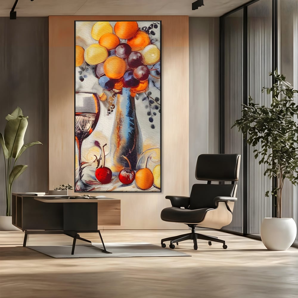 Leinwand Premium Canvas Wandkunst, LuxCanva® N1091, Reiche Ernte, Glas, Wein, Obst, Abstrakte Kunst, Natürlich, Herbst, Saison, Freizeit, Kneipe, Bar, Lounge, Restaurant, Küche