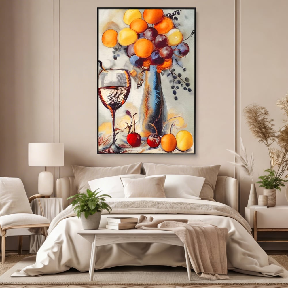 Leinwand Premium Canvas Wandkunst, LuxCanva® N1091, Reiche Ernte, Glas, Wein, Obst, Abstrakte Kunst, Natürlich, Herbst, Saison, Freizeit, Kneipe, Bar, Lounge, Restaurant, Küche