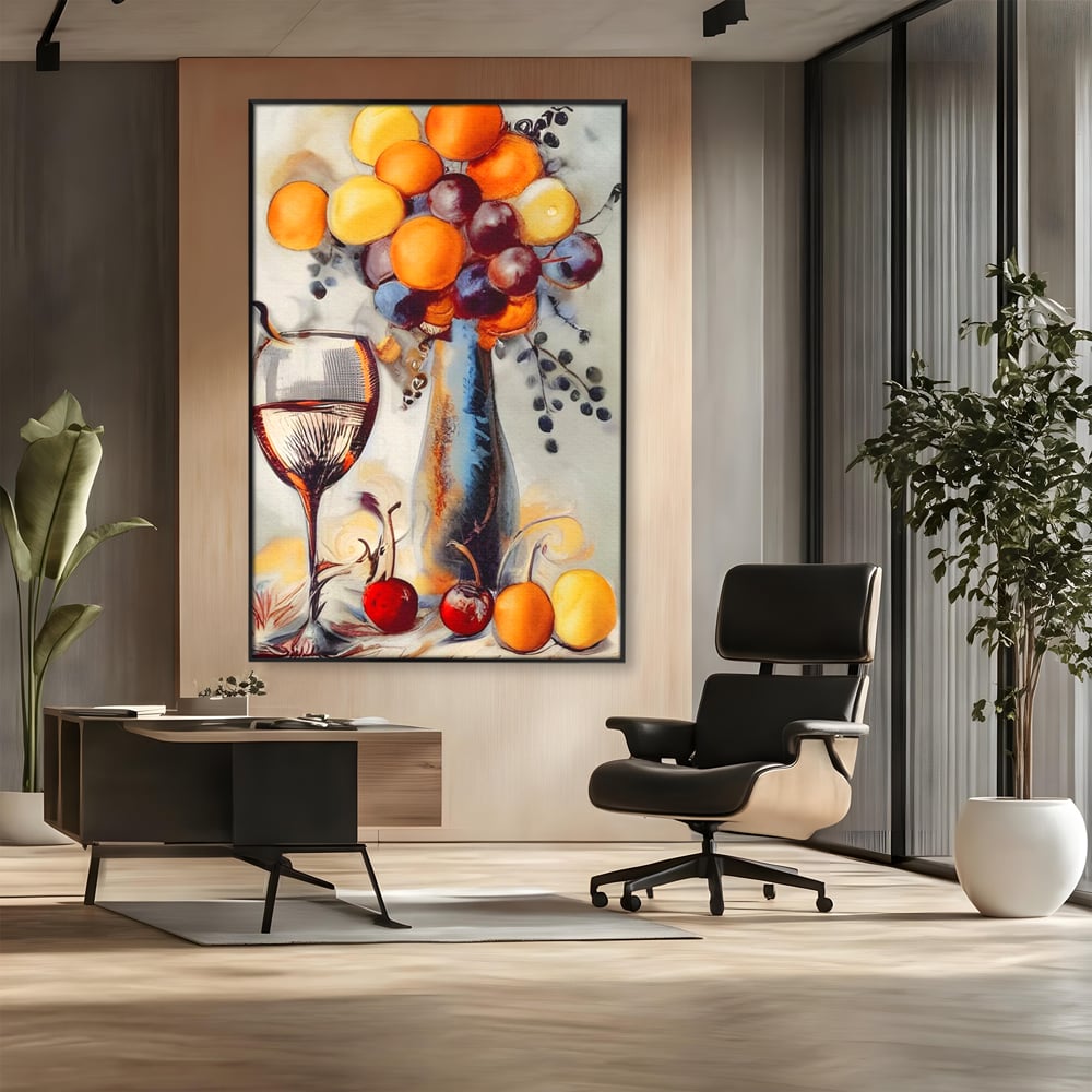 Leinwand Premium Canvas Wandkunst, LuxCanva® N1091, Reiche Ernte, Glas, Wein, Obst, Abstrakte Kunst, Natürlich, Herbst, Saison, Freizeit, Kneipe, Bar, Lounge, Restaurant, Küche