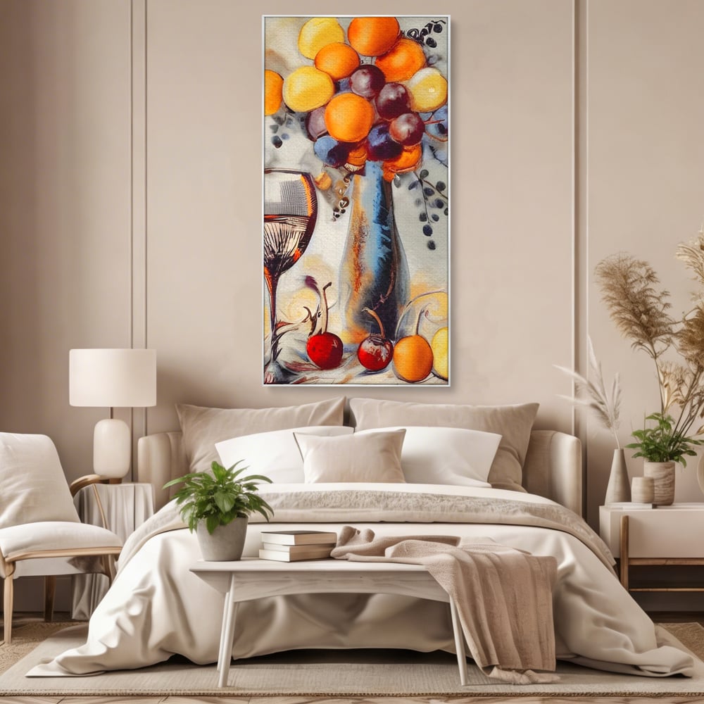 Leinwand Premium Canvas Wandkunst, LuxCanva® N1091, Reiche Ernte, Glas, Wein, Obst, Abstrakte Kunst, Natürlich, Herbst, Saison, Freizeit, Kneipe, Bar, Lounge, Restaurant, Küche