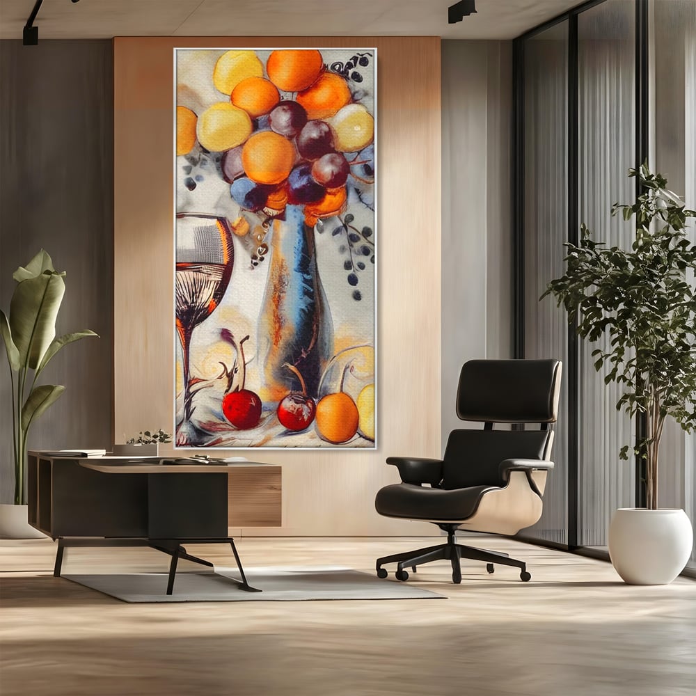 Leinwand Premium Canvas Wandkunst, LuxCanva® N1091, Reiche Ernte, Glas, Wein, Obst, Abstrakte Kunst, Natürlich, Herbst, Saison, Freizeit, Kneipe, Bar, Lounge, Restaurant, Küche