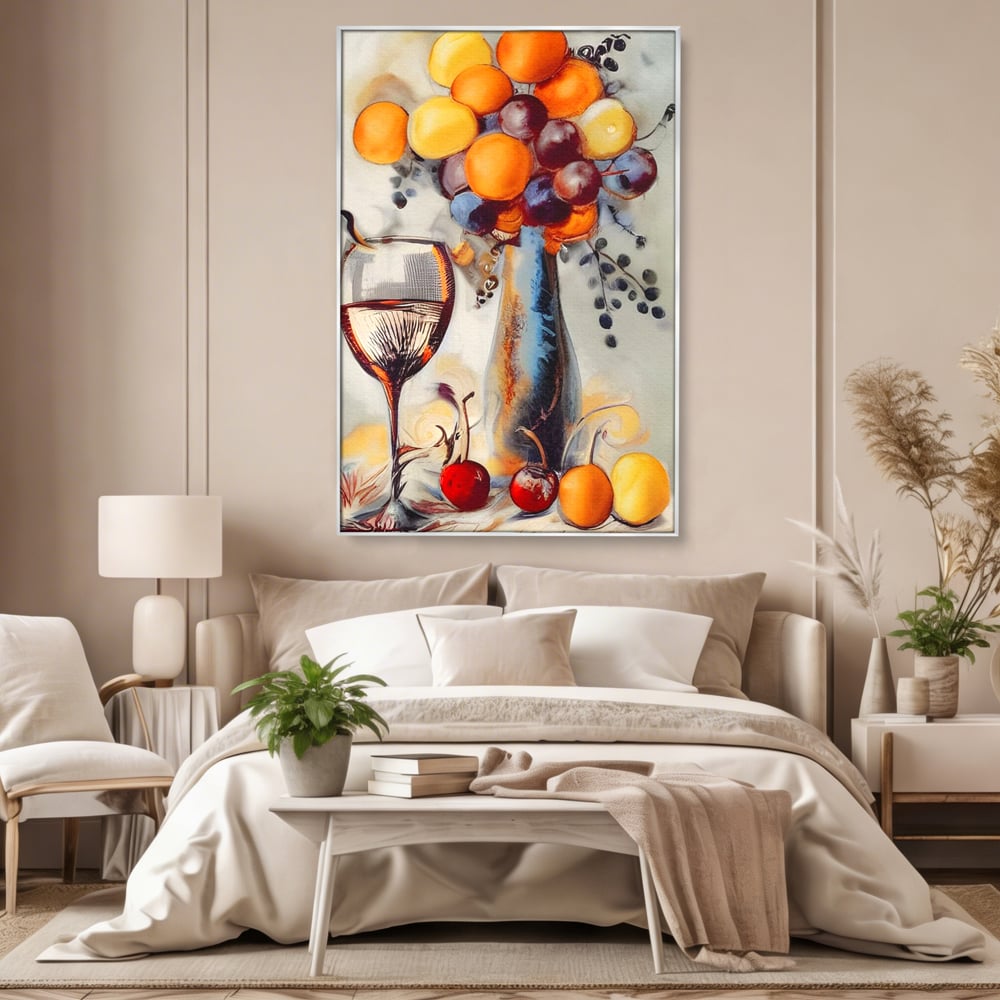 Leinwand Premium Canvas Wandkunst, LuxCanva® N1091, Reiche Ernte, Glas, Wein, Obst, Abstrakte Kunst, Natürlich, Herbst, Saison, Freizeit, Kneipe, Bar, Lounge, Restaurant, Küche