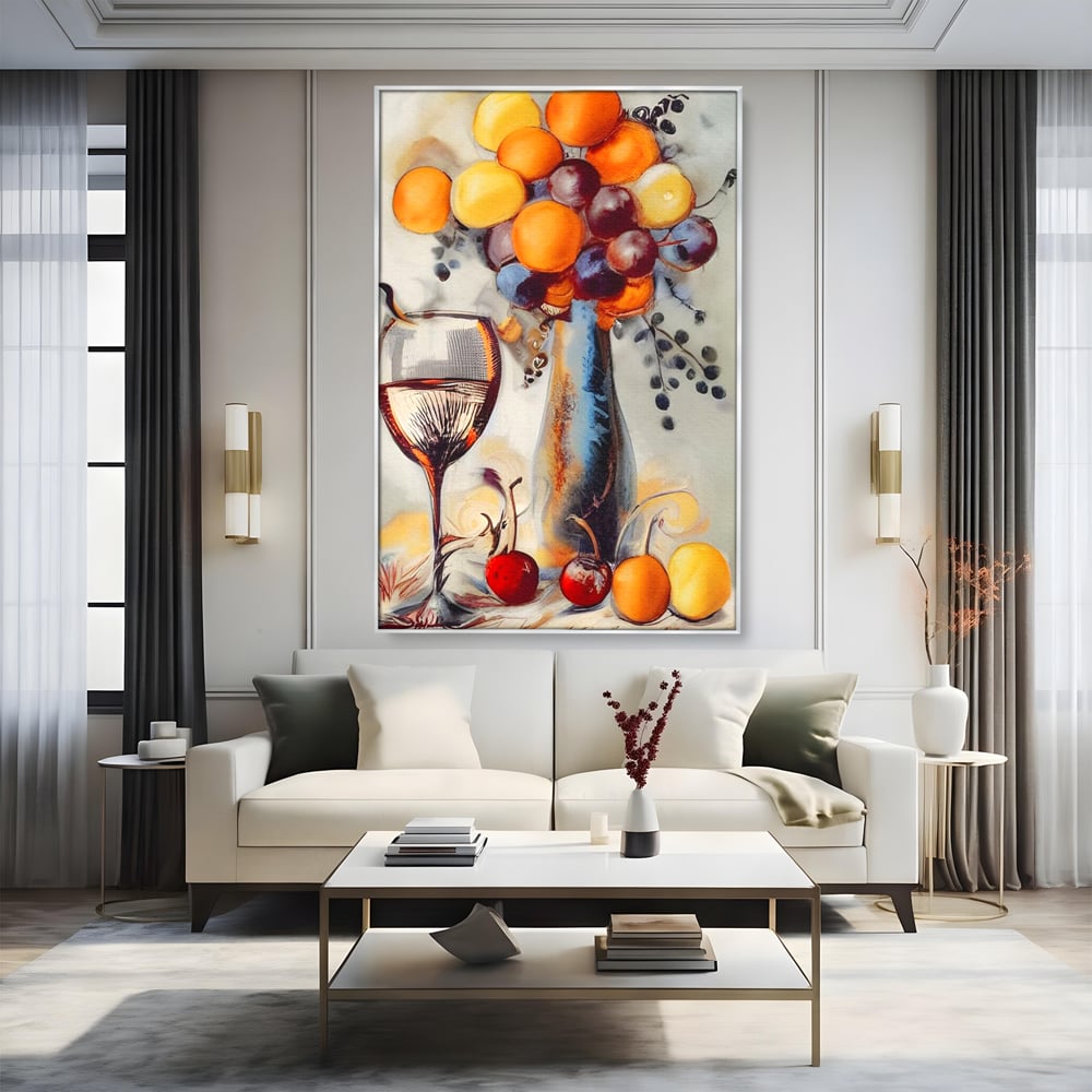 Leinwand Premium Canvas Wandkunst, LuxCanva® N1091, Reiche Ernte, Glas, Wein, Obst, Abstrakte Kunst, Natürlich, Herbst, Saison, Freizeit, Kneipe, Bar, Lounge, Restaurant, Küche