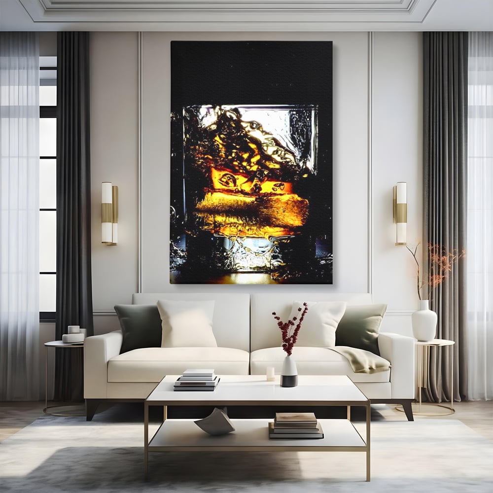 Leinwand Premium Canvas Wall Art, LuxCanva® N1092, Taste of the Moment, Whisky, Getränk, Schluck, Glas, erfrischend, intensiv, Luxus, elegant, anspruchsvoll, Pub, Bar, Lounge, Restaurant, Küche