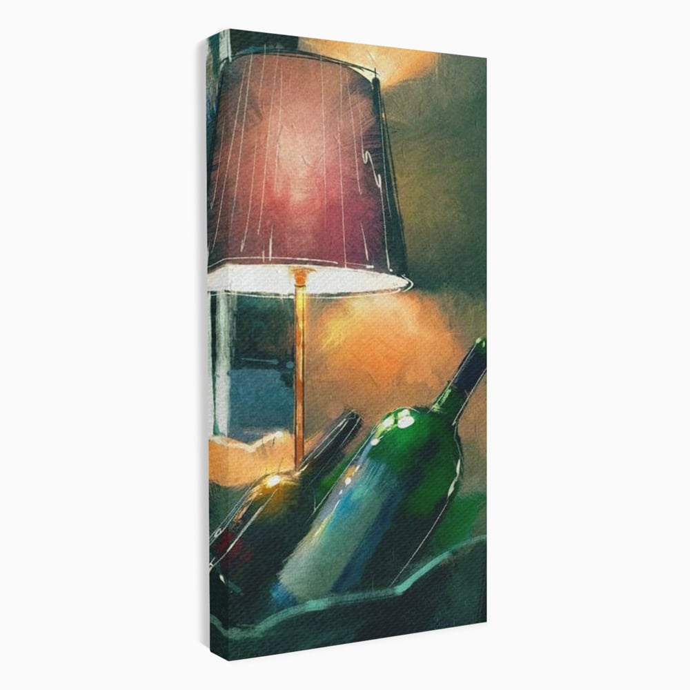 Tablou Canvas Premium, LuxCanva® N1094, Ganduri in Miez de Noapte, Sticle, Vin Rosu, Bautura, Lampa, Lumina, Cozy, Rasfat, Seara, Pub, Lounge, Bar, Restaurant, Bucatarie