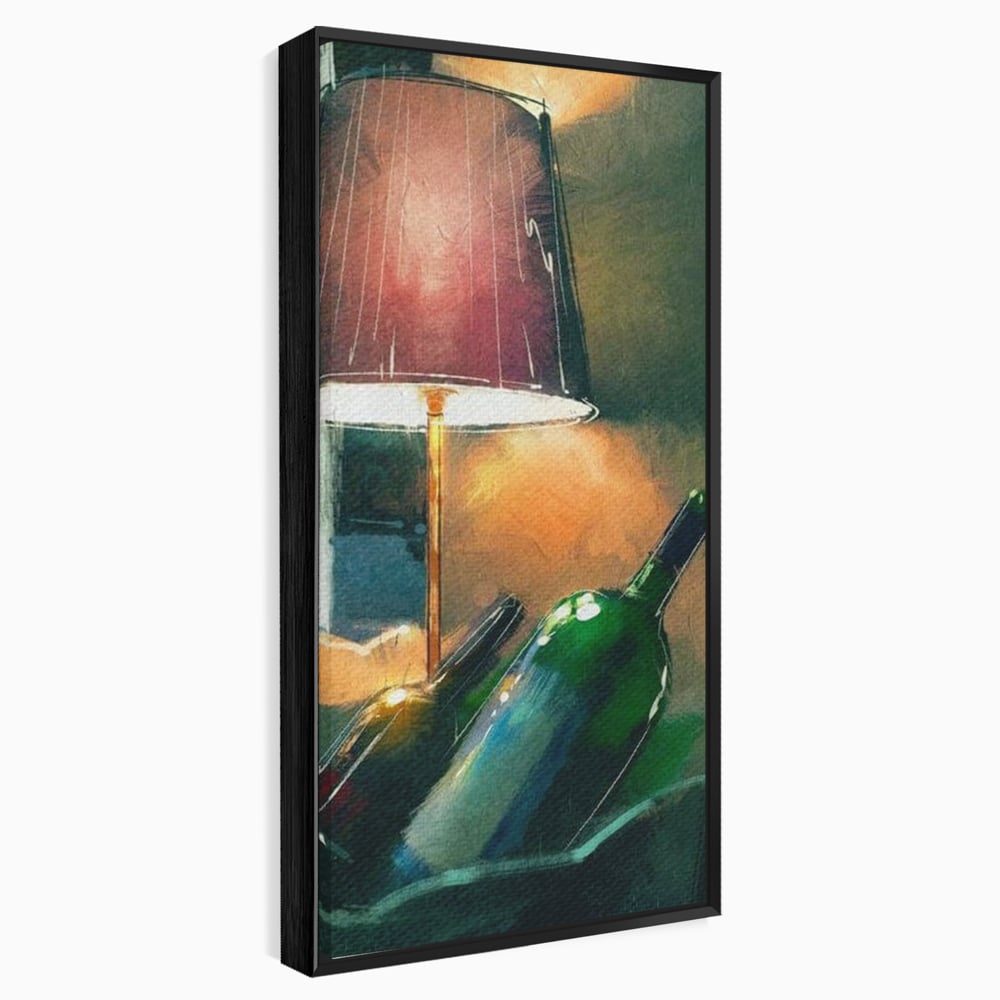 Tablou Canvas Premium, LuxCanva® N1094, Ganduri in Miez de Noapte, Sticle, Vin Rosu, Bautura, Lampa, Lumina, Cozy, Rasfat, Seara, Pub, Lounge, Bar, Restaurant, Bucatarie