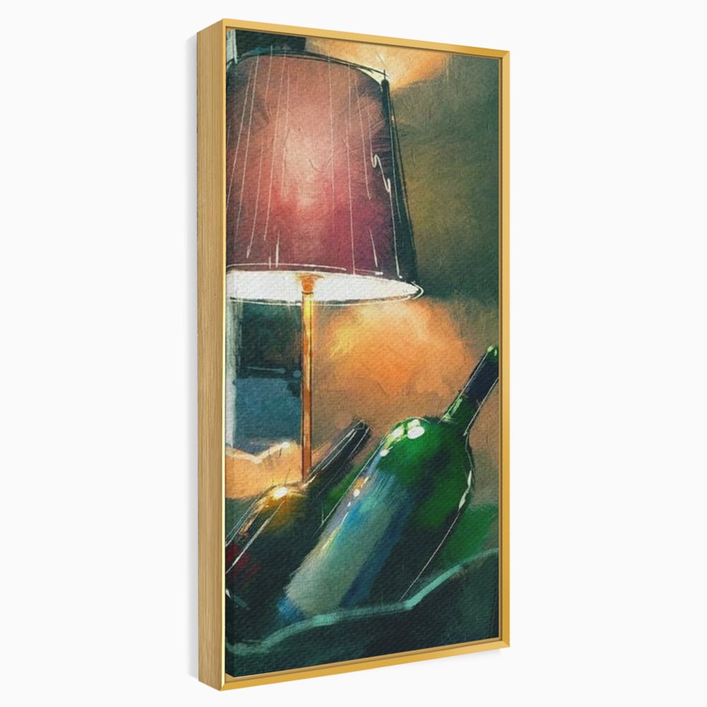 Tablou Canvas Premium, LuxCanva® N1094, Ganduri in Miez de Noapte, Sticle, Vin Rosu, Bautura, Lampa, Lumina, Cozy, Rasfat, Seara, Pub, Lounge, Bar, Restaurant, Bucatarie