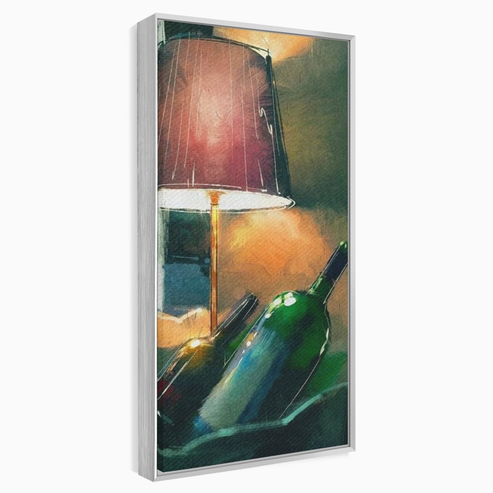 Tablou Canvas Premium, LuxCanva® N1094, Ganduri in Miez de Noapte, Sticle, Vin Rosu, Bautura, Lampa, Lumina, Cozy, Rasfat, Seara, Pub, Lounge, Bar, Restaurant, Bucatarie