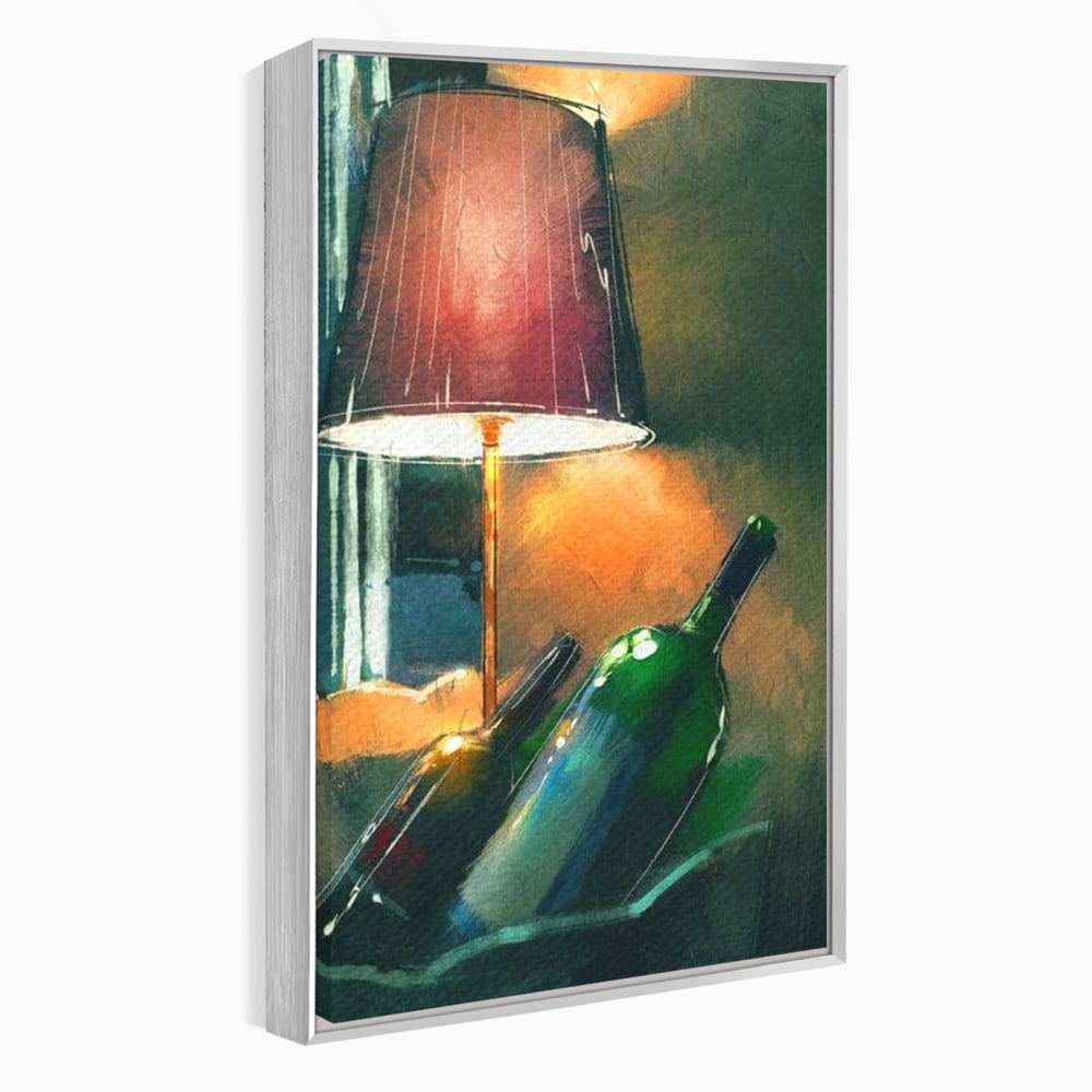 Tablou Canvas Premium, LuxCanva® N1094, Ganduri in Miez de Noapte, Sticle, Vin Rosu, Bautura, Lampa, Lumina, Cozy, Rasfat, Seara, Pub, Lounge, Bar, Restaurant, Bucatarie