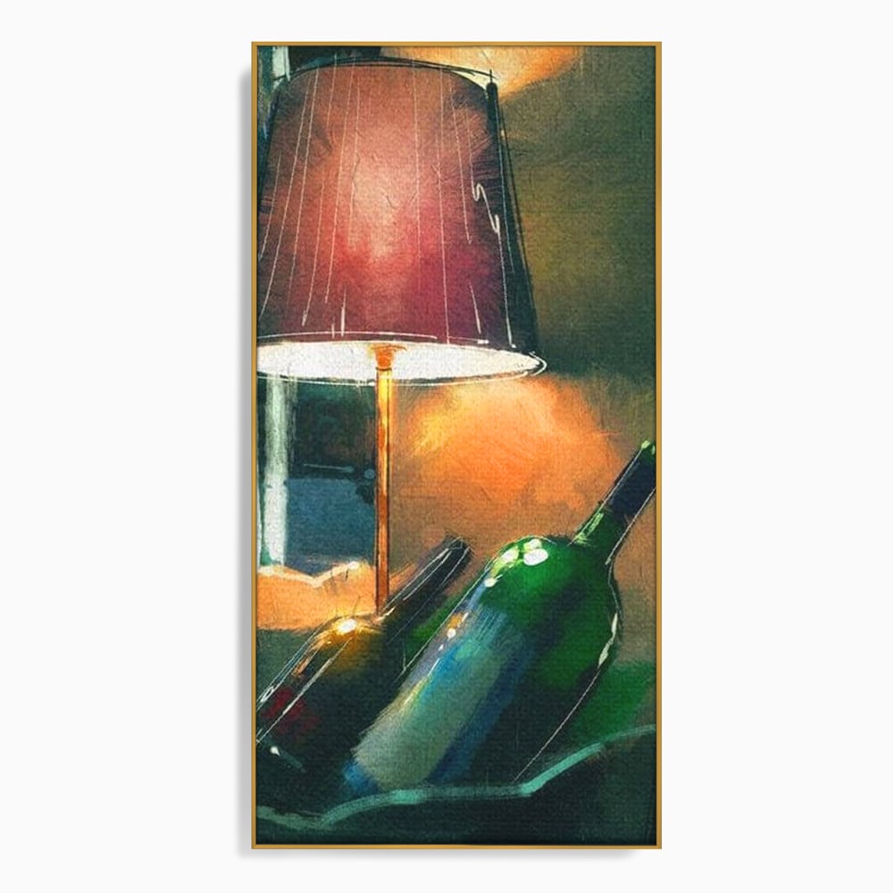 Tablou Canvas Premium, LuxCanva® N1094, Ganduri in Miez de Noapte, Sticle, Vin Rosu, Bautura, Lampa, Lumina, Cozy, Rasfat, Seara, Pub, Lounge, Bar, Restaurant, Bucatarie