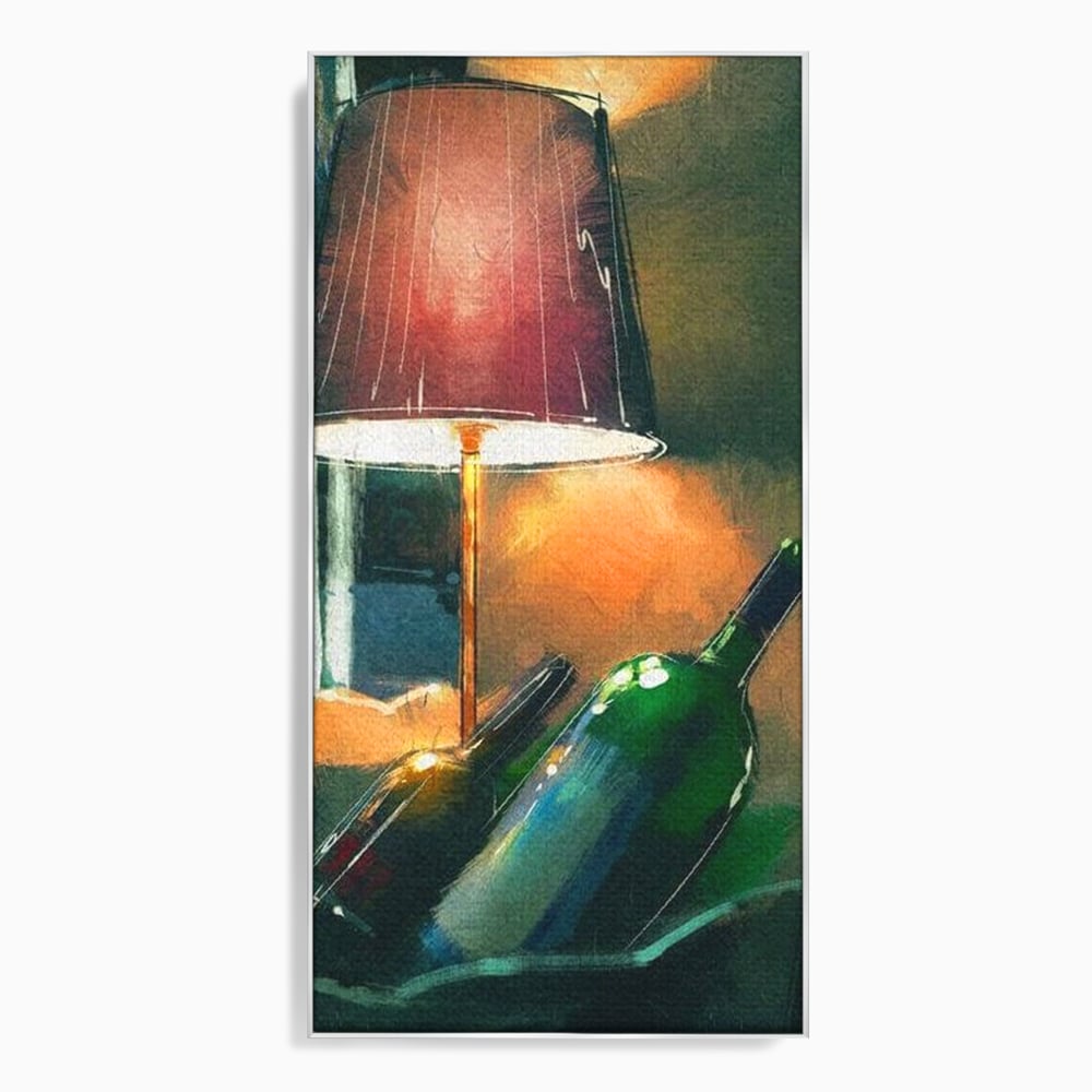 Tablou Canvas Premium, LuxCanva® N1094, Ganduri in Miez de Noapte, Sticle, Vin Rosu, Bautura, Lampa, Lumina, Cozy, Rasfat, Seara, Pub, Lounge, Bar, Restaurant, Bucatarie