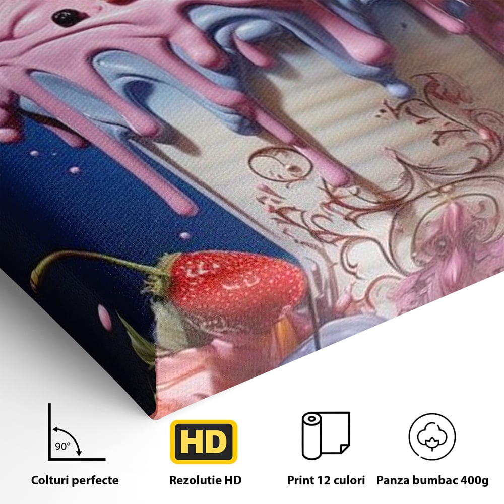 Leinwand Premium Canvas Wall Art, LuxCanva® N1095, Sweet Fancy, Eiscreme, Schlagsahne, Schlagsahne, süß, Dessert, Erdbeeren, Rosen, Marshmallows, Kuchen, Eiscreme, ausgefallen, Konditorei, Restaurant, Küche