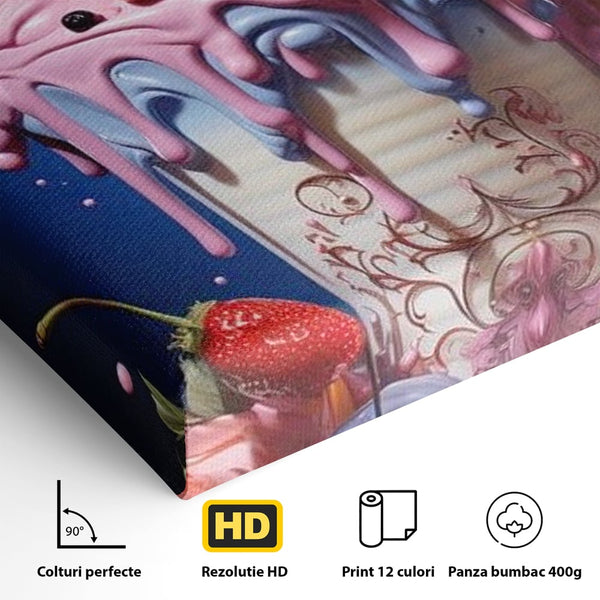 Leinwand Premium Canvas Wall Art, LuxCanva® N1095, Sweet Fancy, Eiscreme, Schlagsahne, Schlagsahne, süß, Dessert, Erdbeeren, Rosen, Marshmallows, Kuchen, Eiscreme, ausgefallen, Konditorei, Restaurant, Küche