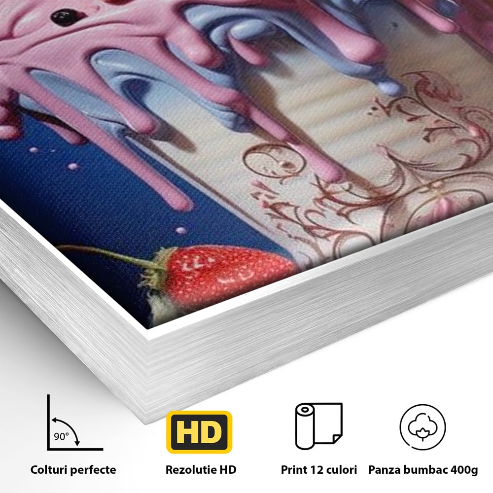 Leinwand Premium Canvas Wall Art, LuxCanva® N1095, Sweet Fancy, Eiscreme, Schlagsahne, Schlagsahne, süß, Dessert, Erdbeeren, Rosen, Marshmallows, Kuchen, Eiscreme, ausgefallen, Konditorei, Restaurant, Küche