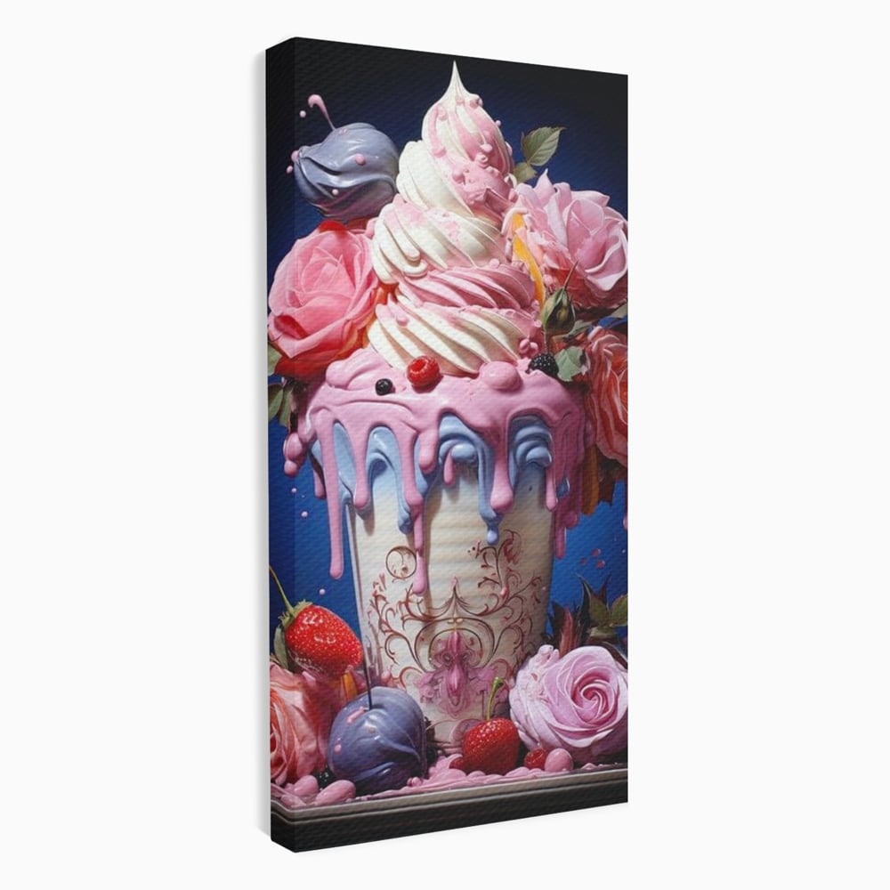Leinwand Premium Canvas Wall Art, LuxCanva® N1095, Sweet Fancy, Eiscreme, Schlagsahne, Schlagsahne, süß, Dessert, Erdbeeren, Rosen, Marshmallows, Kuchen, Eiscreme, ausgefallen, Konditorei, Restaurant, Küche
