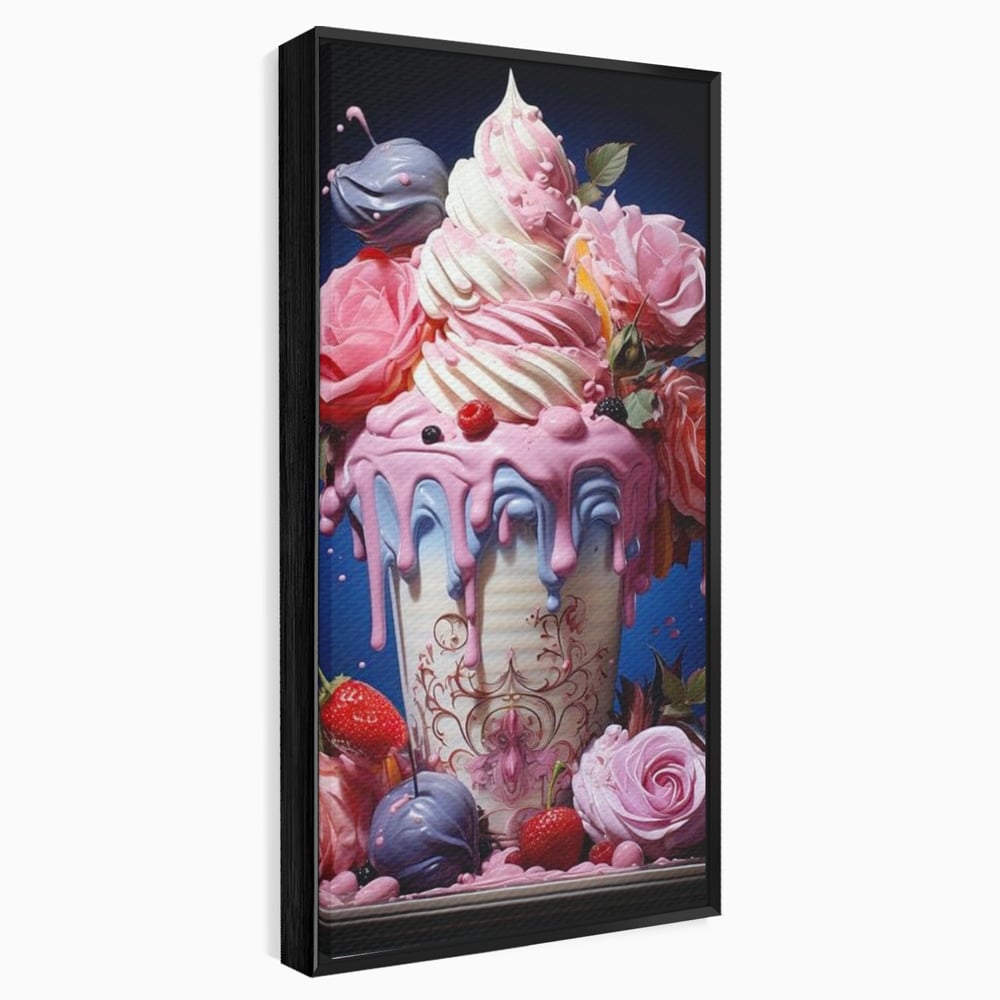 Leinwand Premium Canvas Wall Art, LuxCanva® N1095, Sweet Fancy, Eiscreme, Schlagsahne, Schlagsahne, süß, Dessert, Erdbeeren, Rosen, Marshmallows, Kuchen, Eiscreme, ausgefallen, Konditorei, Restaurant, Küche