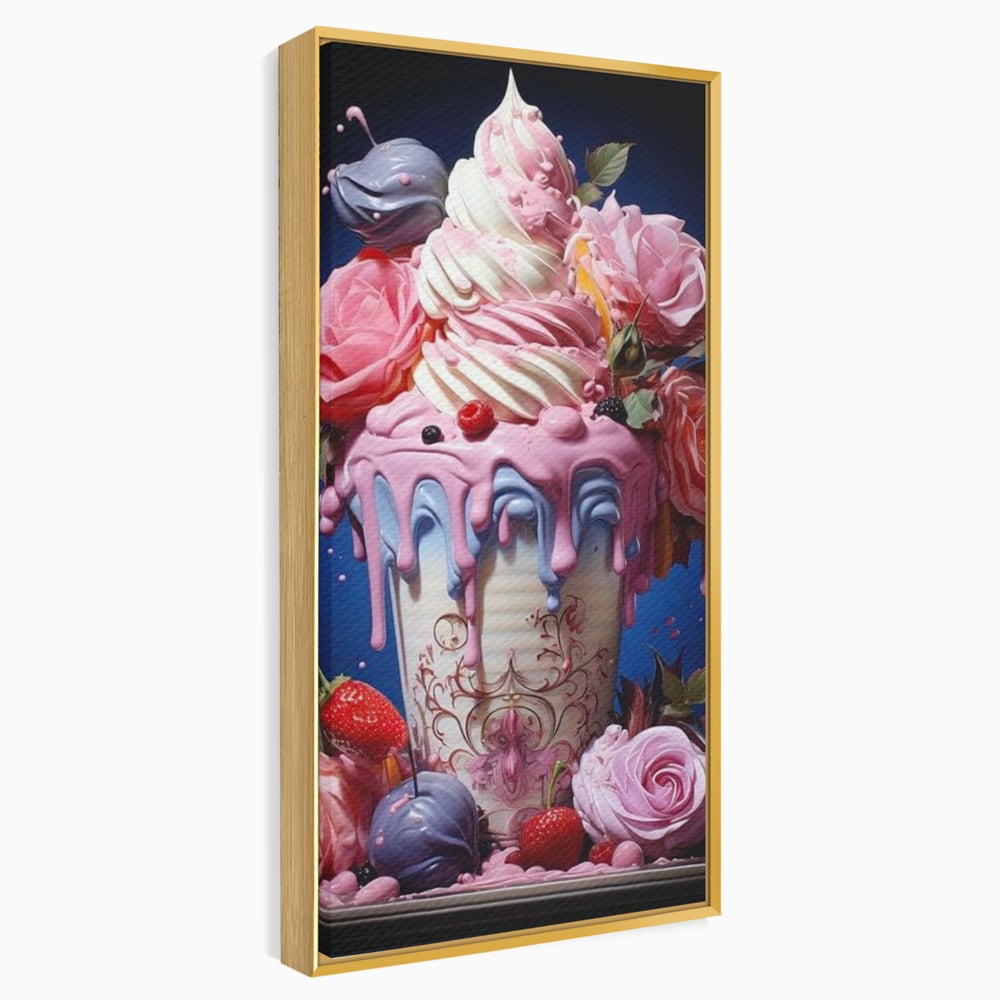 Leinwand Premium Canvas Wall Art, LuxCanva® N1095, Sweet Fancy, Eiscreme, Schlagsahne, Schlagsahne, süß, Dessert, Erdbeeren, Rosen, Marshmallows, Kuchen, Eiscreme, ausgefallen, Konditorei, Restaurant, Küche